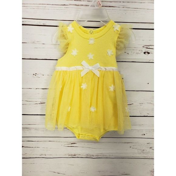 DDG Darling 3-6 month yellow one piece bodysuit dress tutu white‎ flowers - Picture 6 of 6